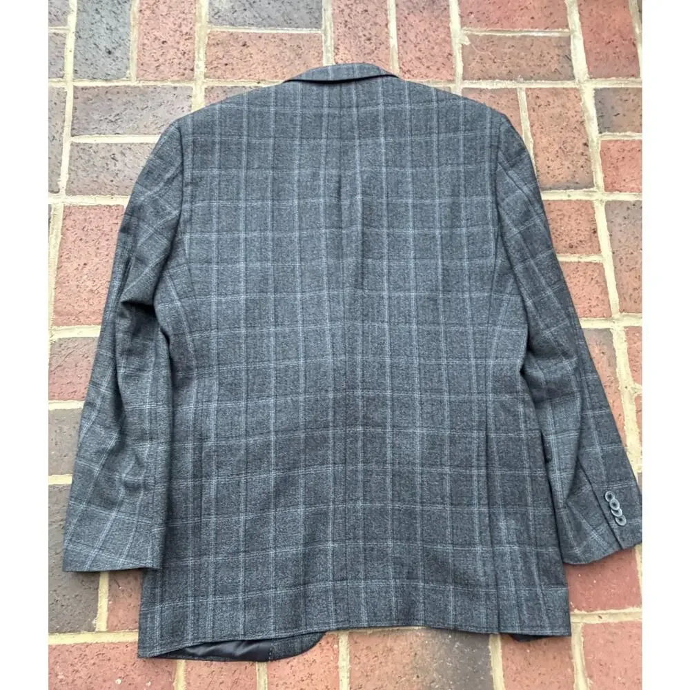 Peter Millar Sport Coat Mens 44T Gray Wool Check Two Button Blazer Business